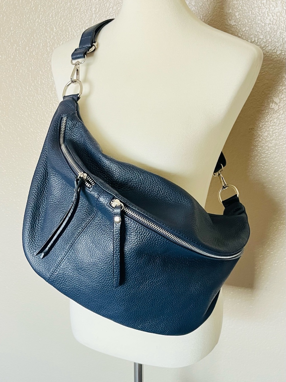 Italian leather navy crossbody